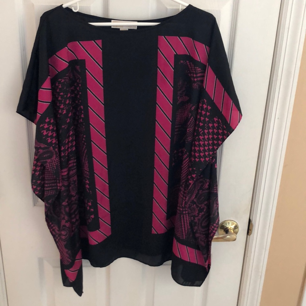Michael Michael Kors Abstract Print Scarf Look Top Sz L/XL pink/black